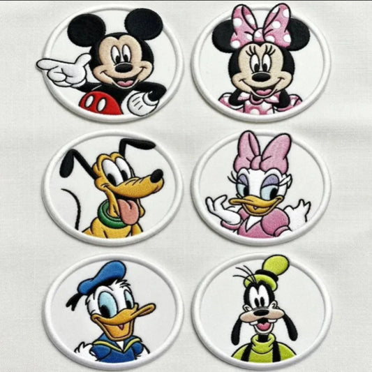 Collection Of Round Mickey Minnie Goofy Daisy Donald Embroidered Patches