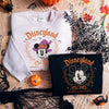 White And Black Mickey Mouse Witch Halloween Sweatshirts Displayed