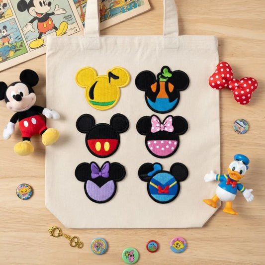 Tote Bag With Six Disney Mickey And Friends Head Patches