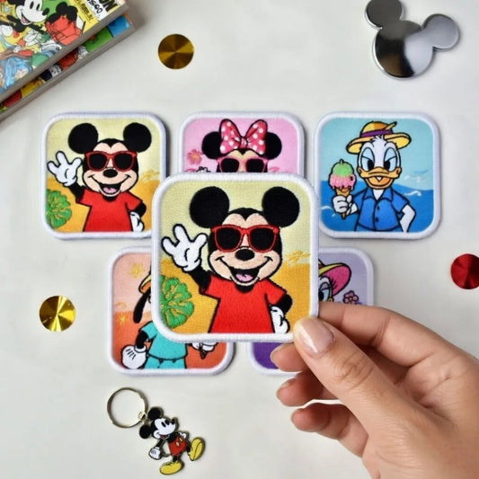 Hand Holding Mickey Mouse Wearing Sunglasses Summer Embroidered Patch
