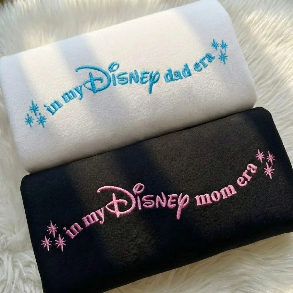 White And Black Sweatshirts Mom Dad Disney Era Matching Embroidery.