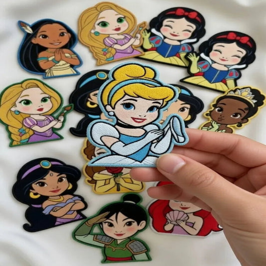 Hand Holding Cute Chibi Cinderella Patch With Dress, Glass Slippers