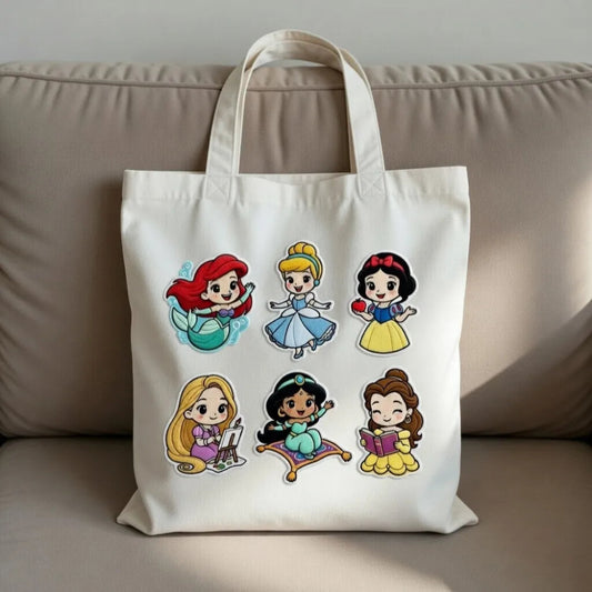 ToteBag With Six Chibi Disney Princess Embroidered Patches