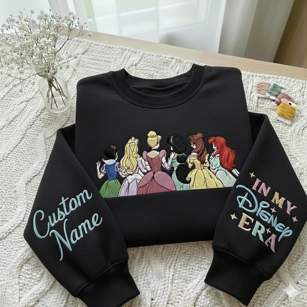 Sweatshirt Princesses Custom Name Embroidered In My Disney Era Design.