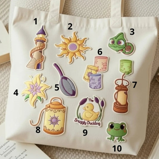Numbered Rapunzel Patches One To Ten On White Tote Bag