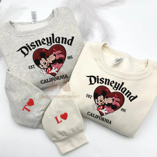 White And Grey Sweatshirt Sleeve With Embroidered Red Heart 