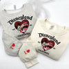 White And Grey Sweatshirt Sleeve With Embroidered Red Heart 