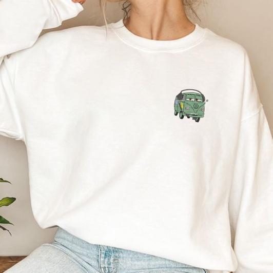 White Fillmore Cars Embroidered Sweatshirt Laying Flat.