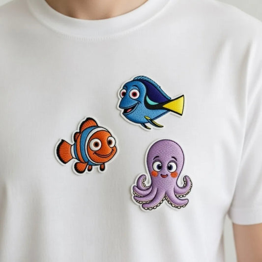 Close-Up Display Of Adorable Dory Turtle Shark, Starfish Embroidered Patches