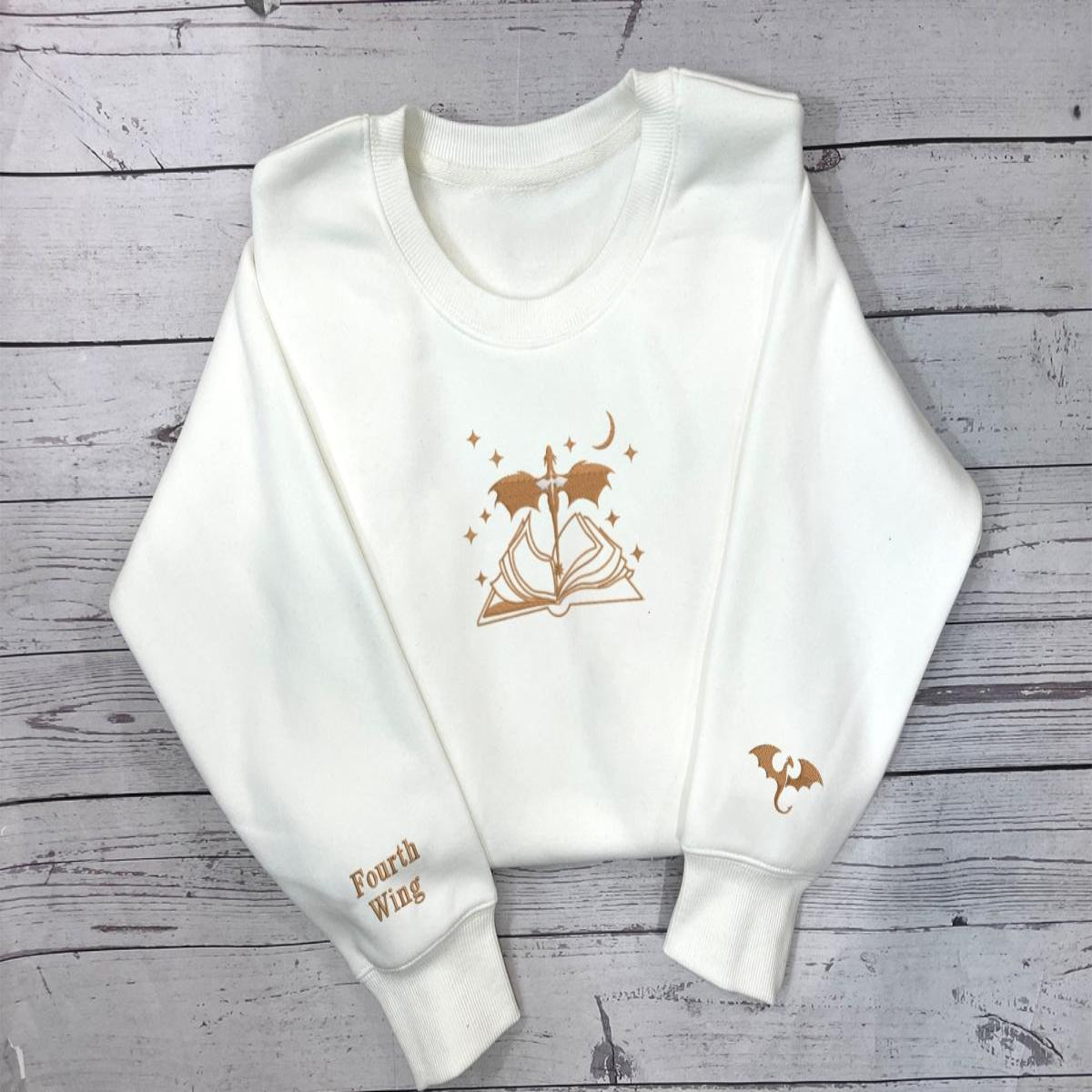 Fourth Wing Dragon Embroidered Sweatshirt in White