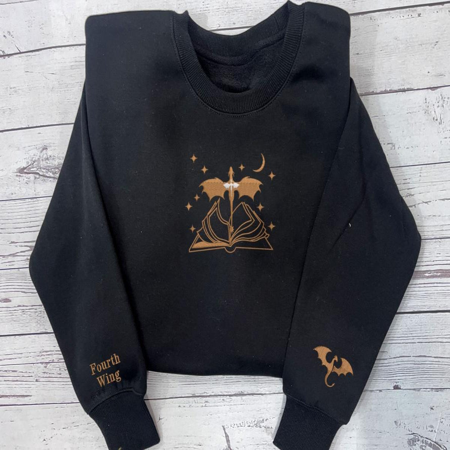 Black Fourth Wing Dragon Embroidered Sweatshirt