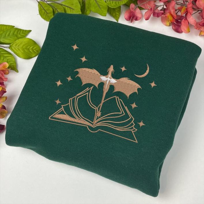 Forest Green Fourth Wing Embroidered Sweatshirt