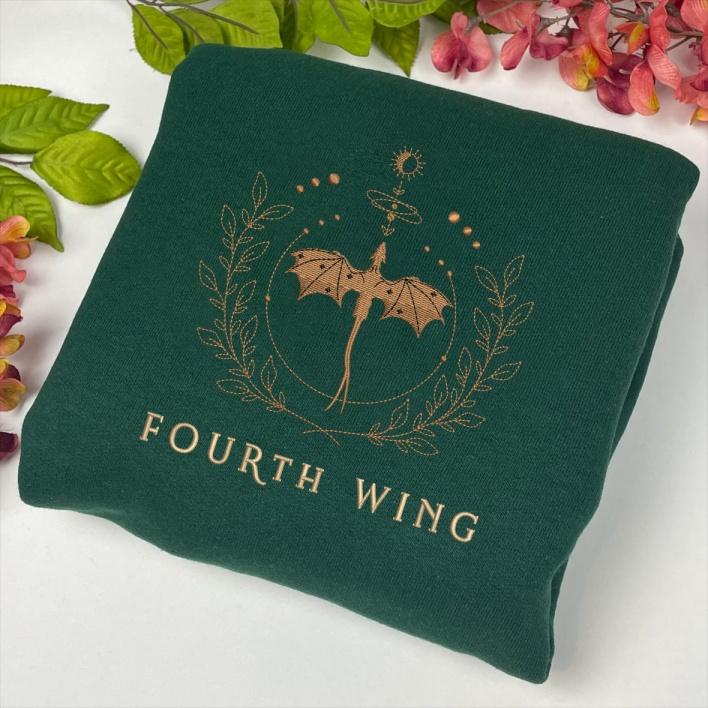 Forest Green Fourth Wing Embroidered Sweatshirt