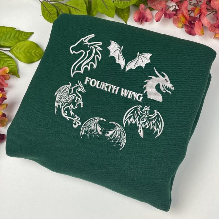 Green Fourth Wing Dragon Embroidered Sweatshirt.