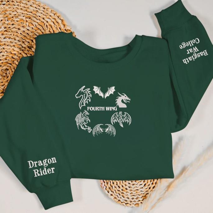 Green Fourth Wing Dragon Embroidered Sweatshirt.