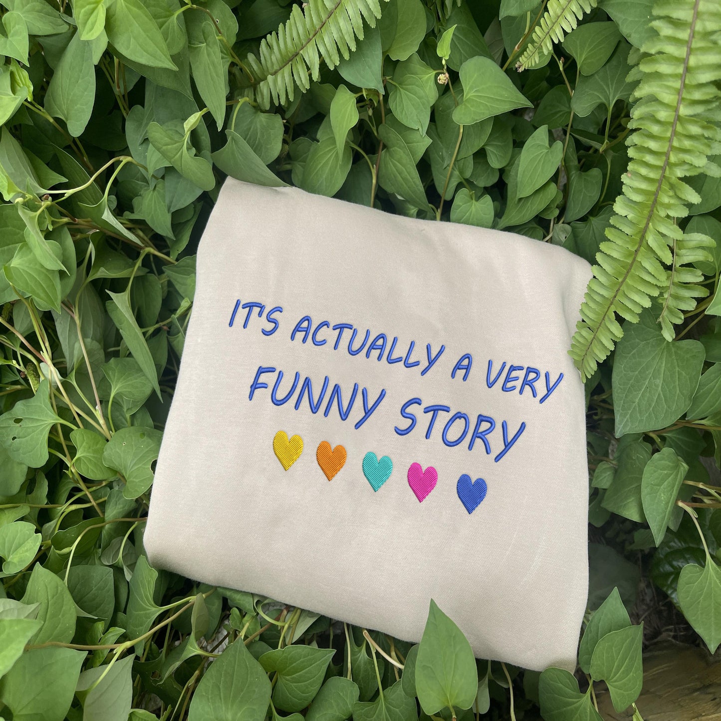 Funny Story Embroidered Sweatshirt in Sand