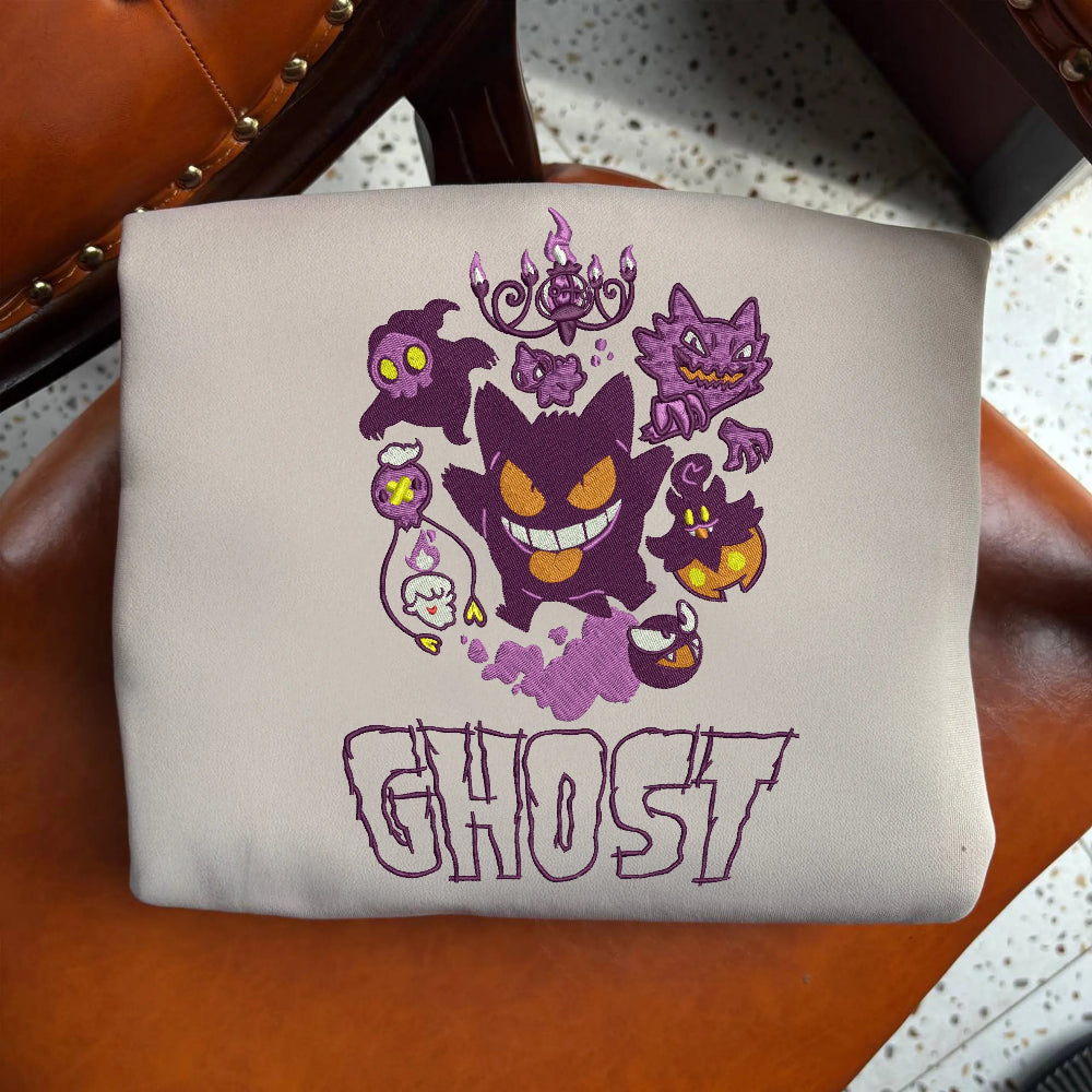 Sand Sweatshirt Illustrating Stylized Gengar Ghost Type Crew With Flames