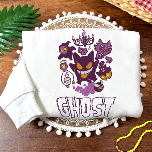 Sweatshirt On Mat With Purple Gengar And Spooky Friends Embroidery
