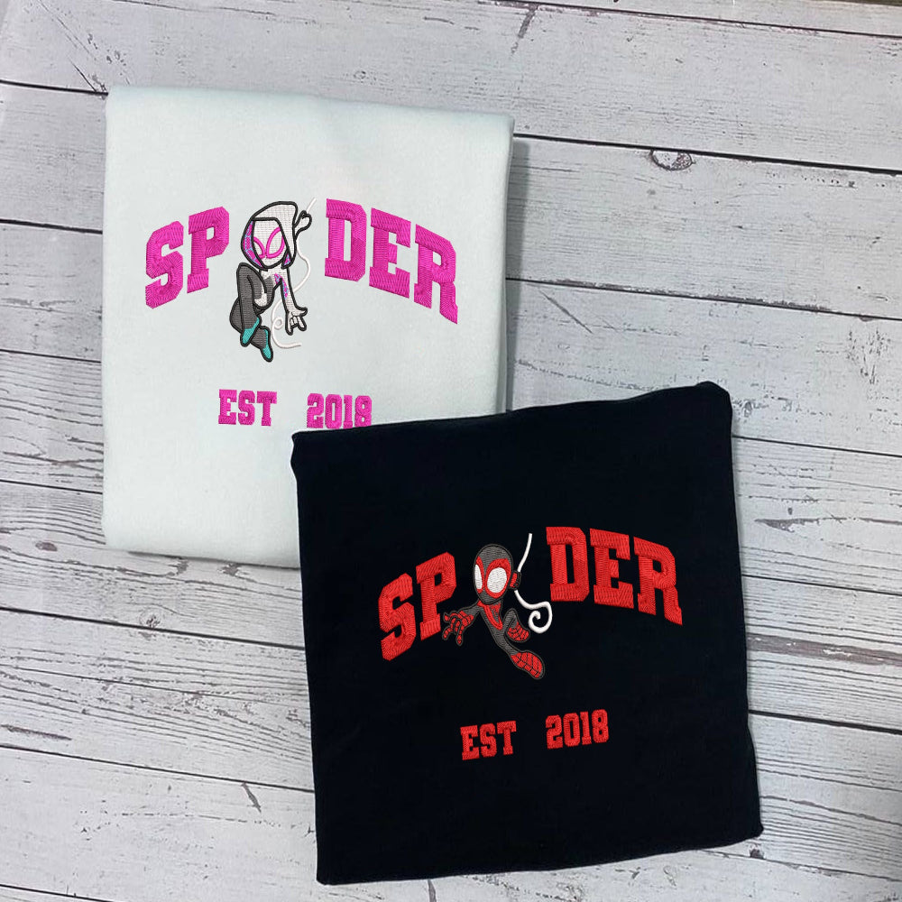 White & Black Spider Est.2018 Couple Sweatshirts On Wood