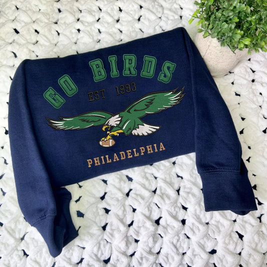 Navy Sweatshirt With Go Birds Philadelphia Eagles Embroidered Folded 