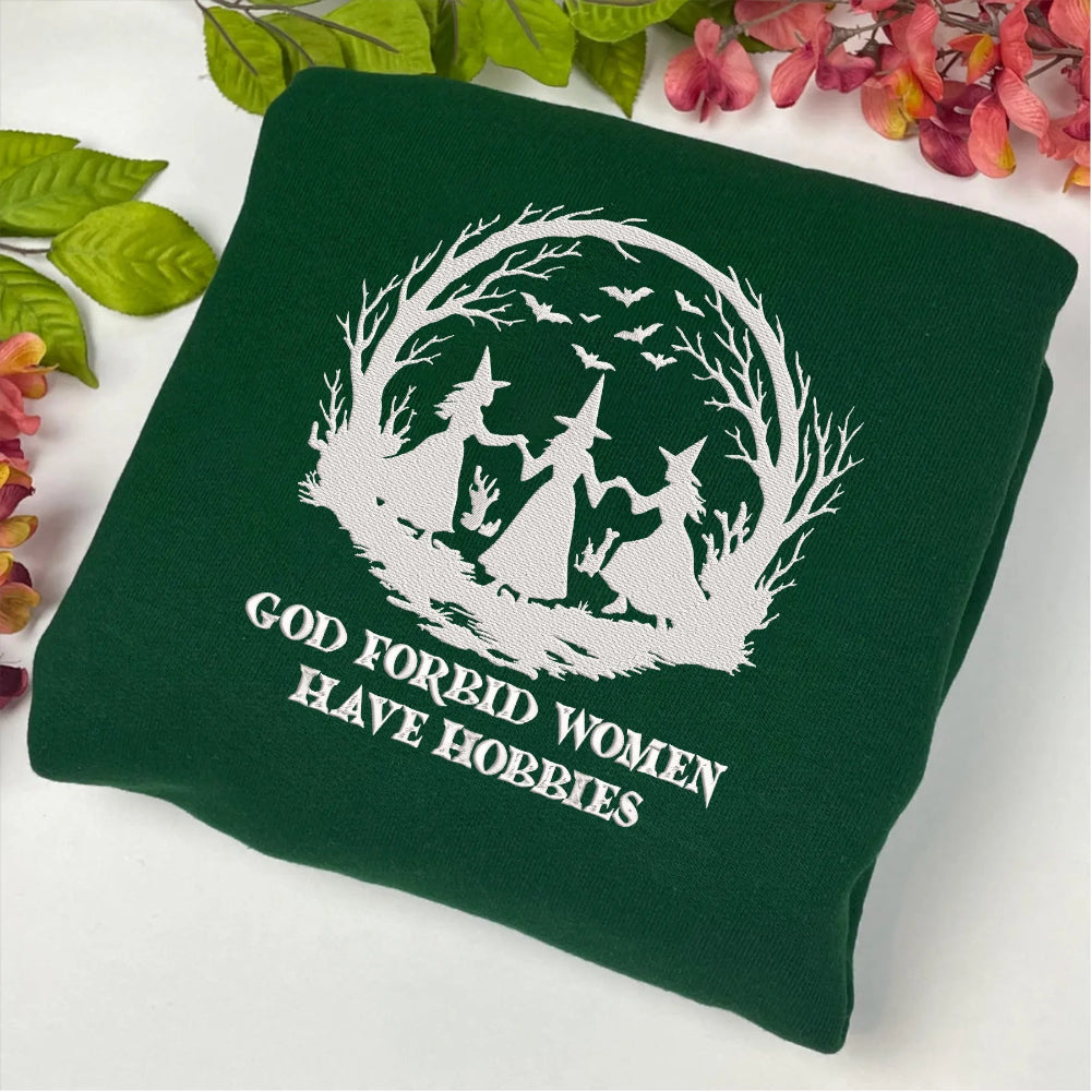 Folded Sweater Featuring Embroidered Witch Moon And Hobby Text