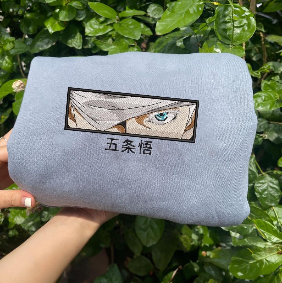 Light Blue Gojo Satoru Embroidered Sweatshirt