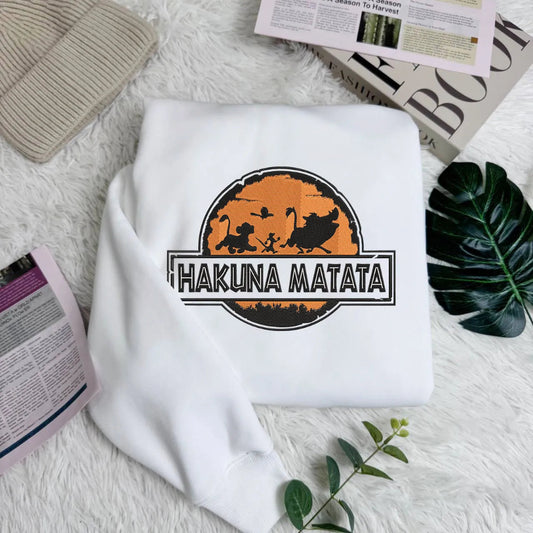 White Sweatshirt With Hakuna Matata Lion King Logo Embroidered