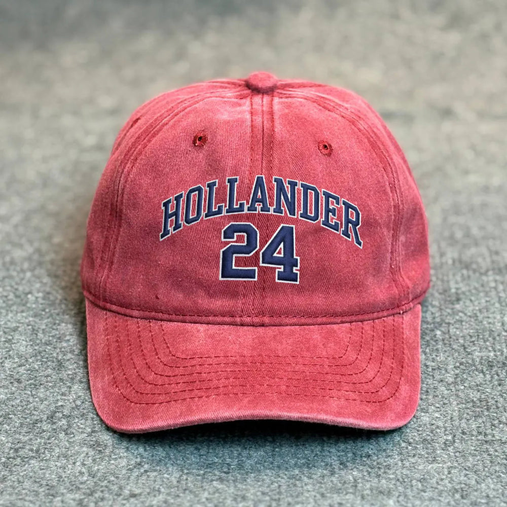 Red Hollander 24 Embroidered Baseball Cap Display.