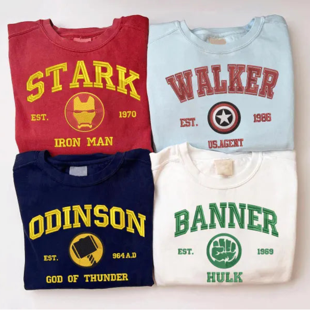 Maroon Stark And Blue Walker Marvel Hoodies, Iron Man Crest Vibes

