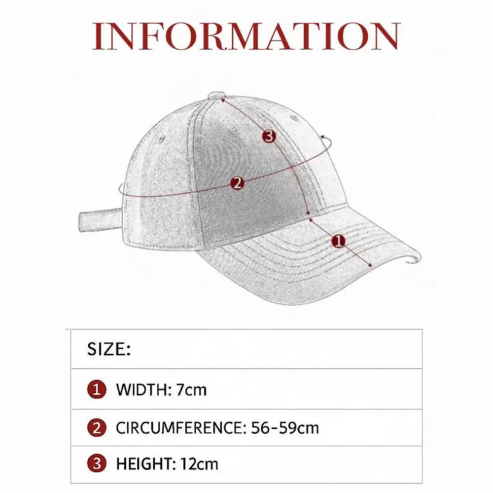 Dad Cap Size Diagram Width 7Cm Circumference 56-59Cm Height 12Cm 