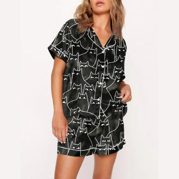 Cute Cats Print Pajama Set, Cute and Comfy Two-Piece Sleepwear for Women