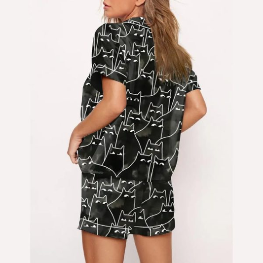 Cute Cats Print Pajama Set, Cute and Comfy Two-Piece Sleepwear for Women