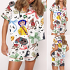 Coquette Coraline Satin Pajama Set For Women, Cartoon Coraline Inspired Pajama Set, Creepy Cute Satin Sleepwear for Women
