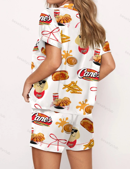 Raising Chickens Pajama Set, Silkie Chicken Satin Sleepwear, Funny Short Sleeve Farmcore PJs, Cute Chicken Loungewear for Women