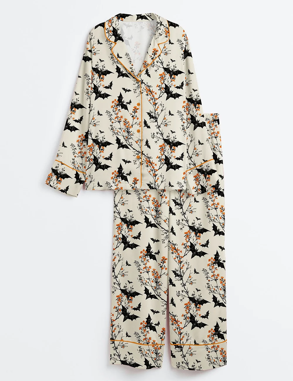 Women’s Halloween Satin Pajama Set – Short Sleeve Bat Spooky Sleepwear