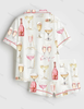 Bridal Shower Satin Pajama Set – Pearls & Prosecco Print
