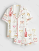 Bridal Shower Satin Pajama Set – Pearls & Prosecco Print