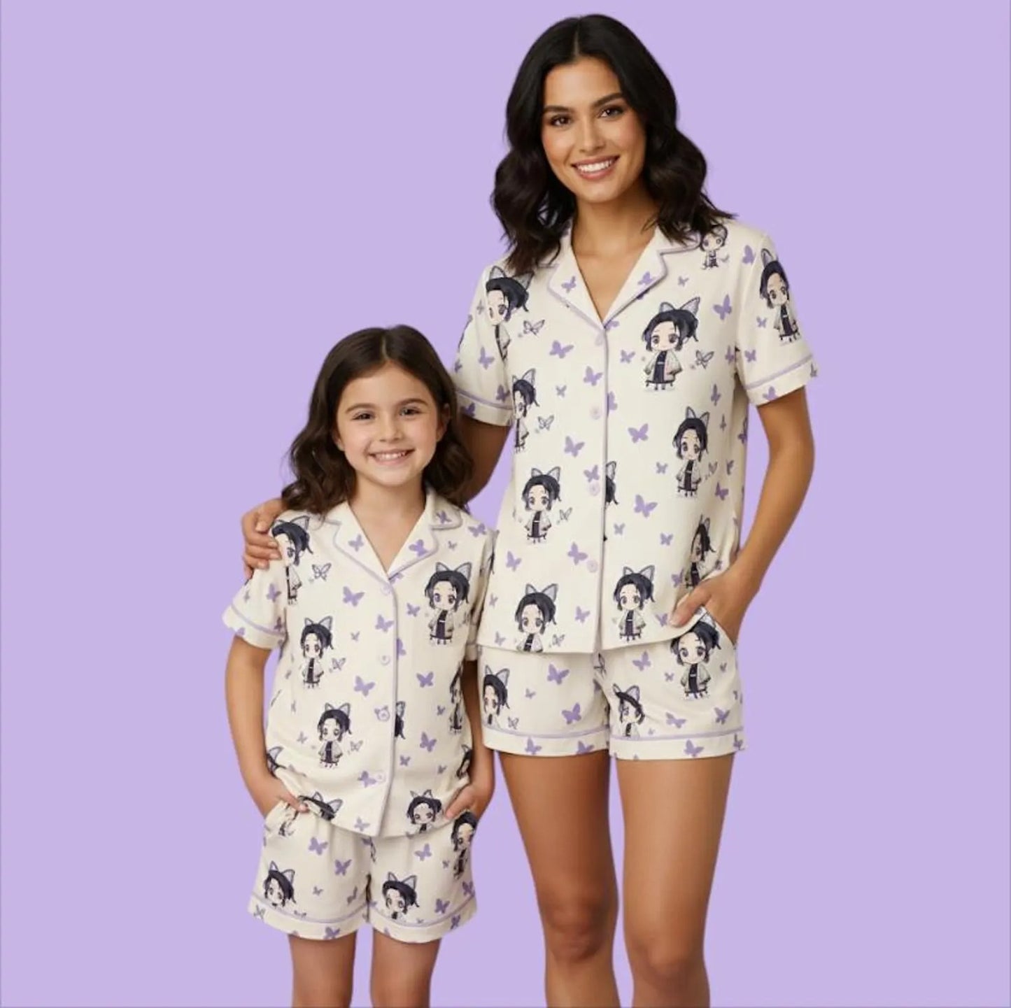 Shinobu Kocho Demon Slayer Pajama set For Kid and Adult, Manga Anime Pajama Set for Women – keimetsu no yaiba, Matching Family Pjs PSJ324