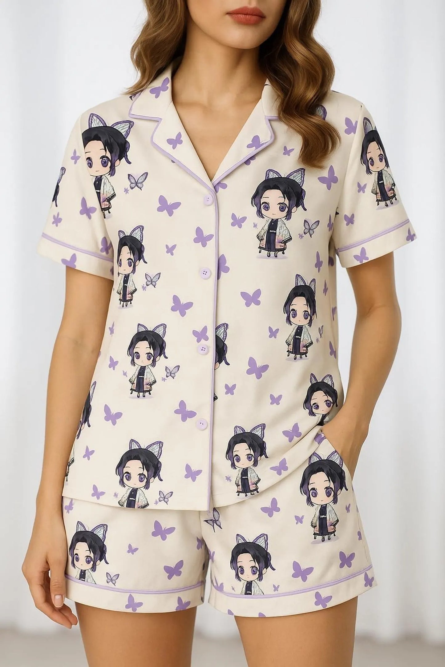 Shinobu Kocho Demon Slayer Pajama set For Kid and Adult, Manga Anime Pajama Set for Women – keimetsu no yaiba, Matching Family Pjs PSJ324