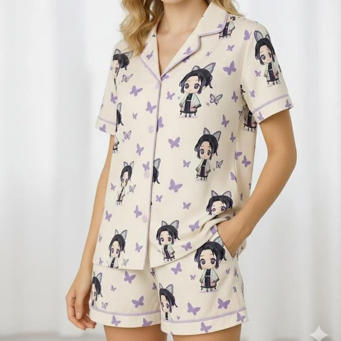 Shinobu Kocho Demon Slayer Pajama set For Kid and Adult, Manga Anime Pajama Set for Women – keimetsu no yaiba, Matching Family Pjs PSJ324
