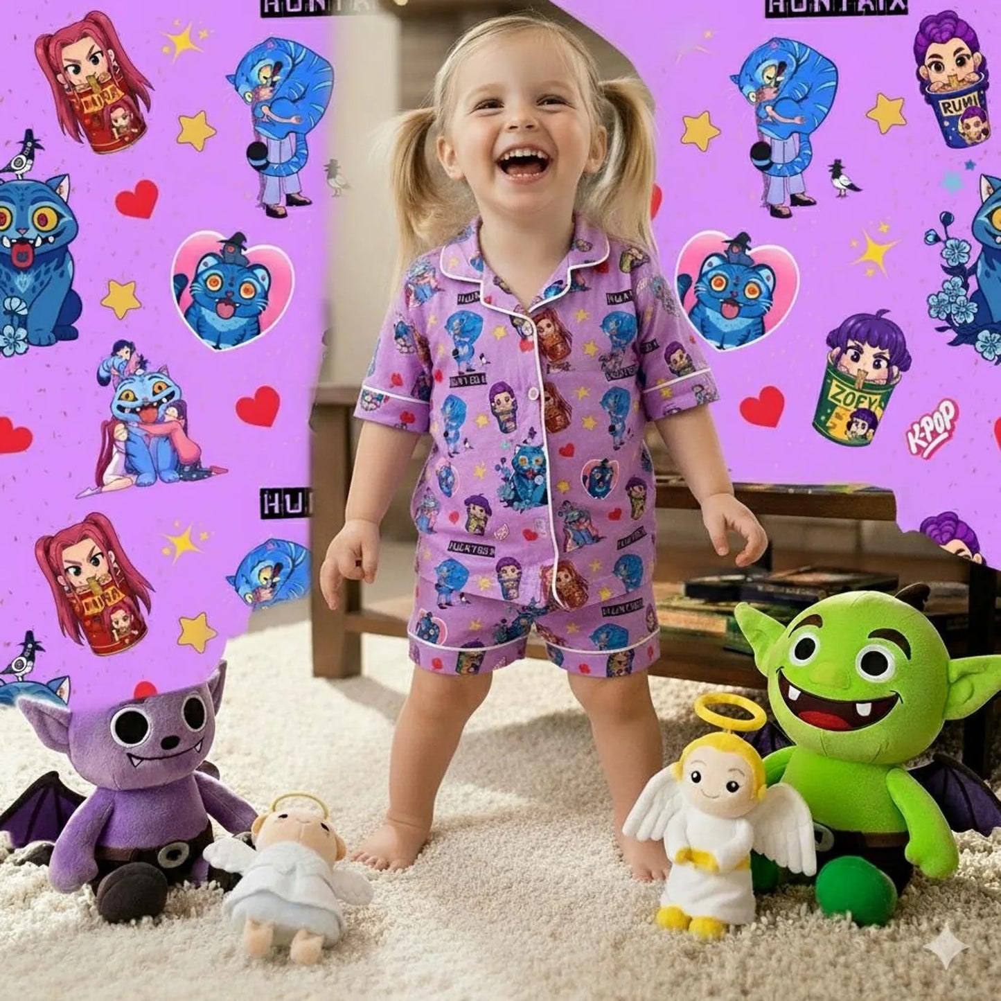 Huntrix Pajama set for Youth, Demon Hunters set, Huntrix Girls sleepwear, Mira Rumi Joey set, Demon Hunter cosplay, Gift For Kpop PSJ531