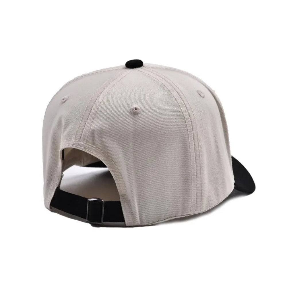 Classic Trucker Cap Back View Beige Crown Black Brim Adjustable Comfort Fit