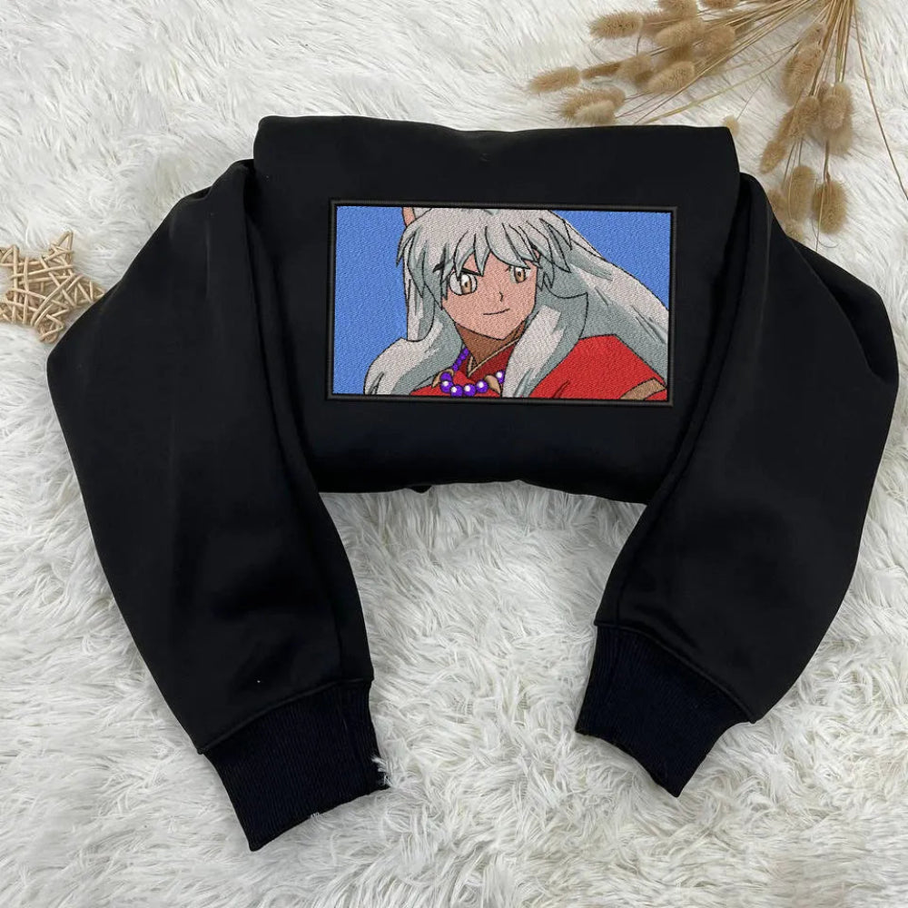 Black Sweatshirt Inuyasha Anime Portrait Black Frame Embroidered Hoodie