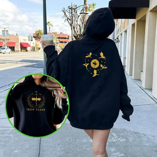 Black Iron Flame Embroidered Hoodie