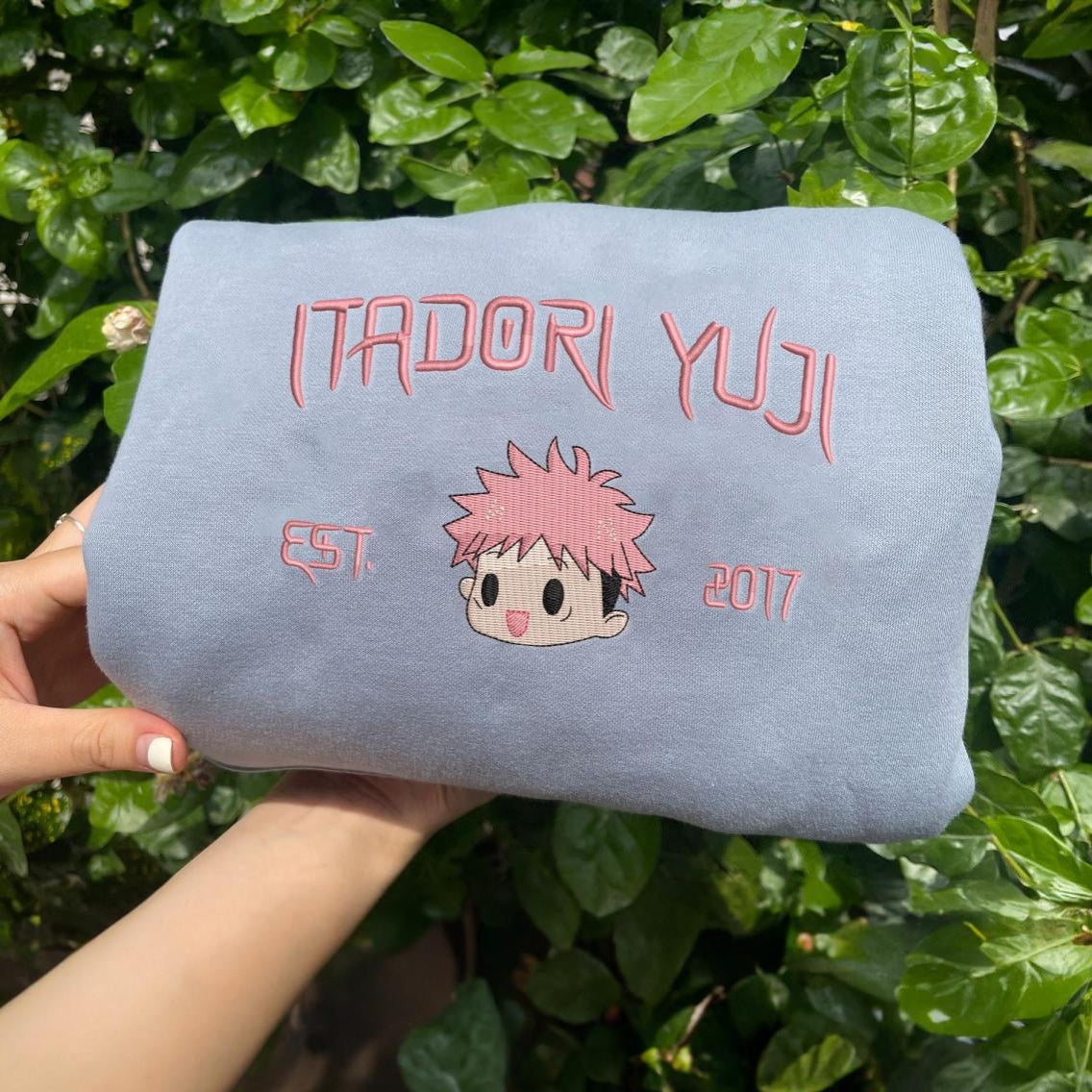 Light Blue Itadori Yuji Embroidered  Sweatshirt