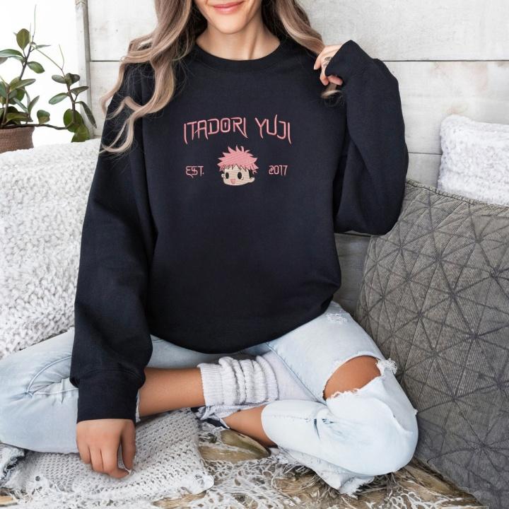 Black Itadori Yuji Embroidered  Sweatshirt