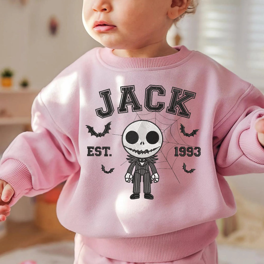 Pink Child Sweatshirt With Playful Jack Chibi And Bat Accents