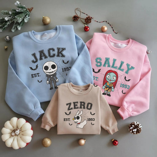 Jack Skellington Zero And Sally Embroidered Nightmare Before Christmas Shirt