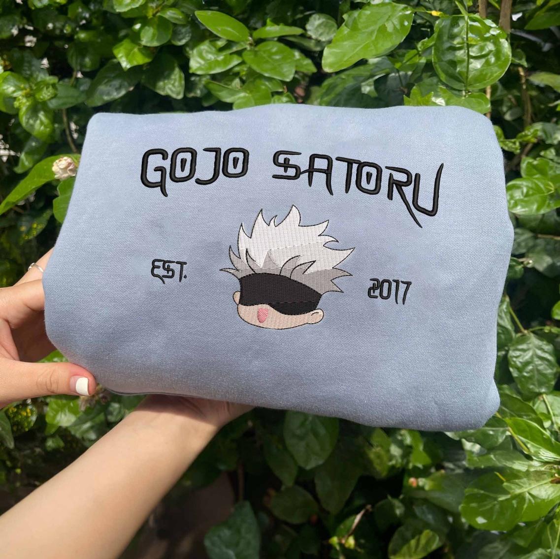 Heather Gray Jujutsu Kaisen Character Embroidered Sweatshirt.