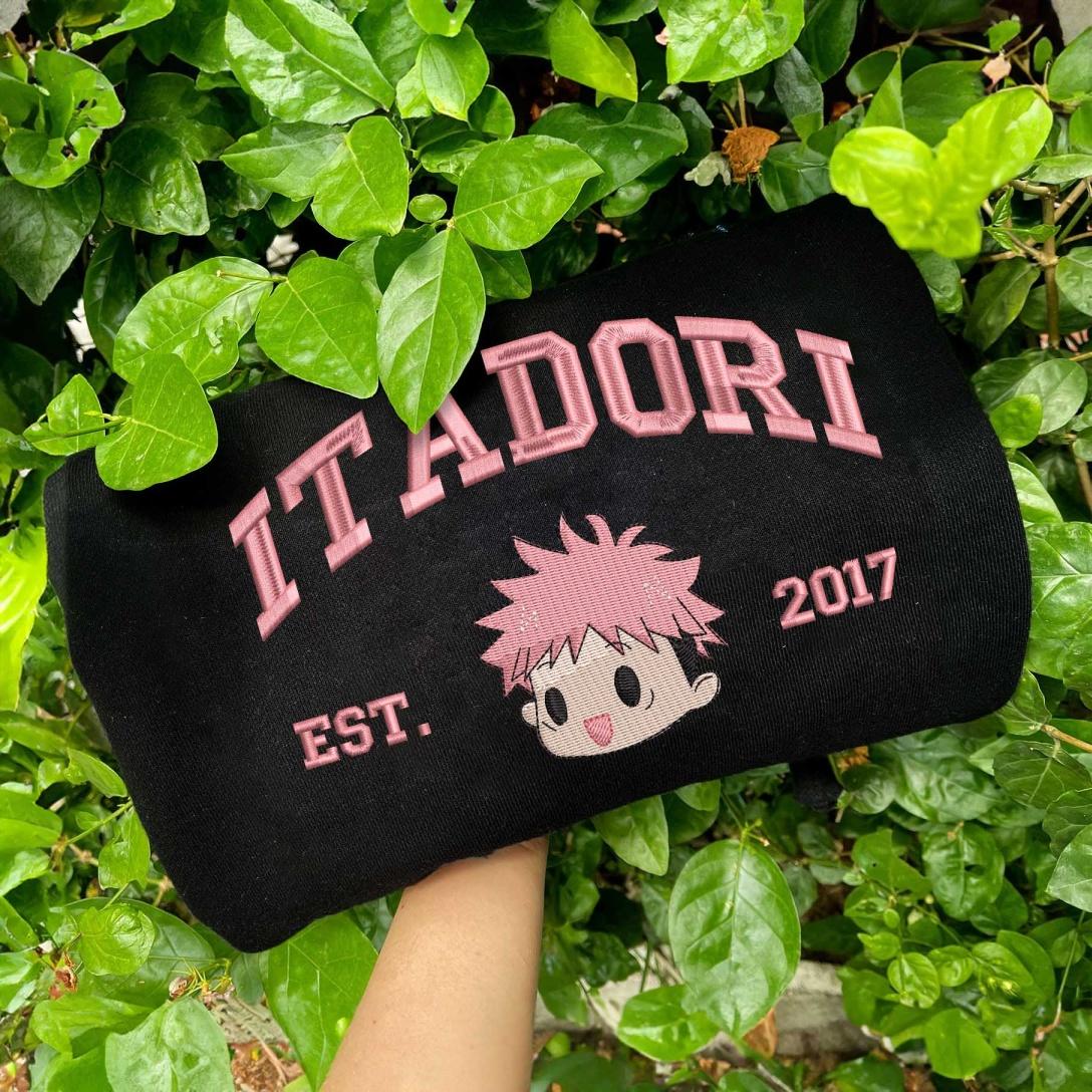 Black Embroidered Sweatshirt Jujutsu Kaisen Itadori Yuji.